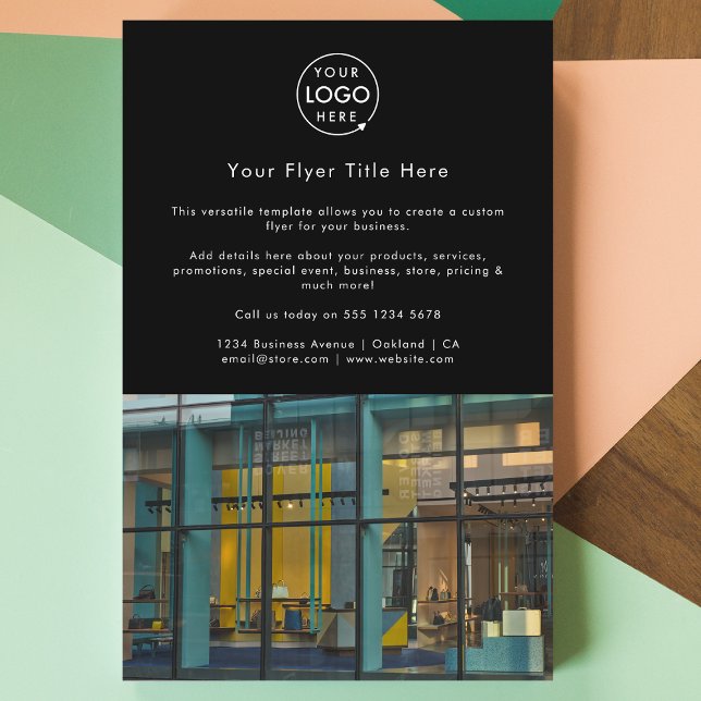 Business Photo Flyer | Black Marketing Ad Flyers (Upload your logo and photo for a polished professional marketing flyer)