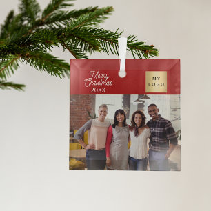 Business photo logo Christmas modern red Glass Tree Decoration