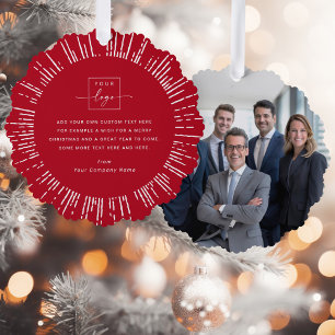 Business photo logo deep red Merry Christmas Tree Decoration Card