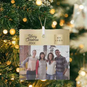 Business photo logo gold Christmas Glass Tree Decoration