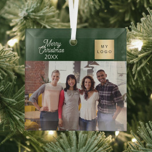 Business photo logo green Christmas Glass Tree Decoration