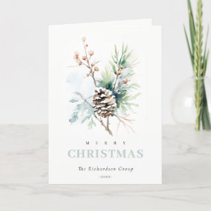 Business Pine Cone Winter Berries Corporate Logo Holiday Card