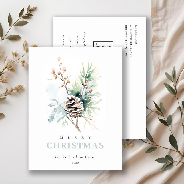 Business Pine Cone Winter Berries Corporate Logo  Holiday Postcard (Creator Uploaded)