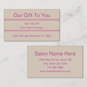 Business Pink and Beige Beauty Salon Discount Card