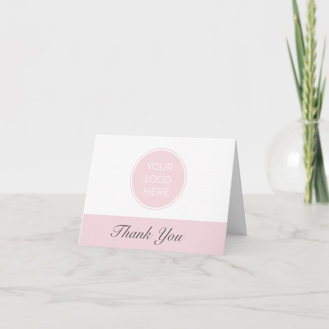 Business Pink Logo Folded Thank You Card (Front)