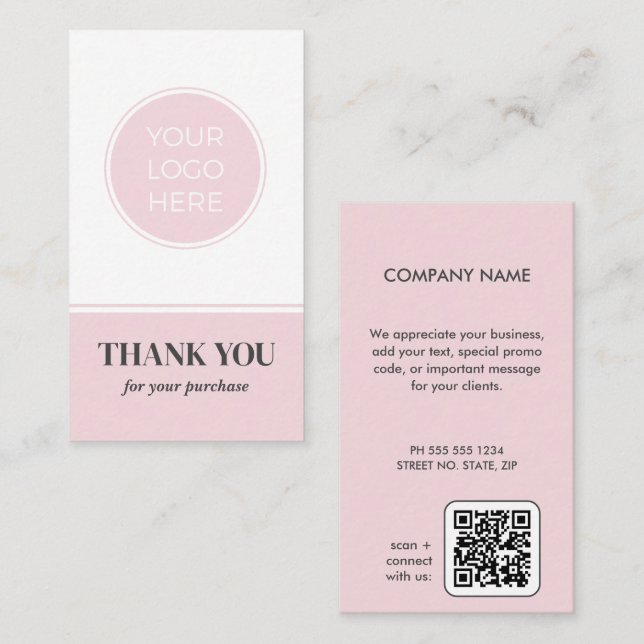 Business Pink Logo Thank You Card (Front/Back)
