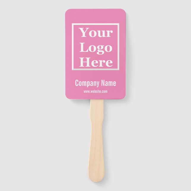 Business Pink & White Your Logo Here Template Hand Fan (Front)