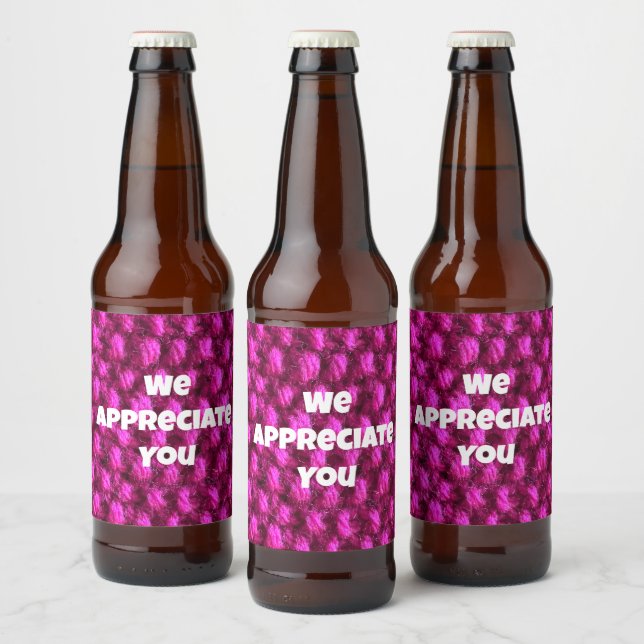 Business Pink Yarn Customer Employee Appreciation Beer Bottle Label (Bottles)