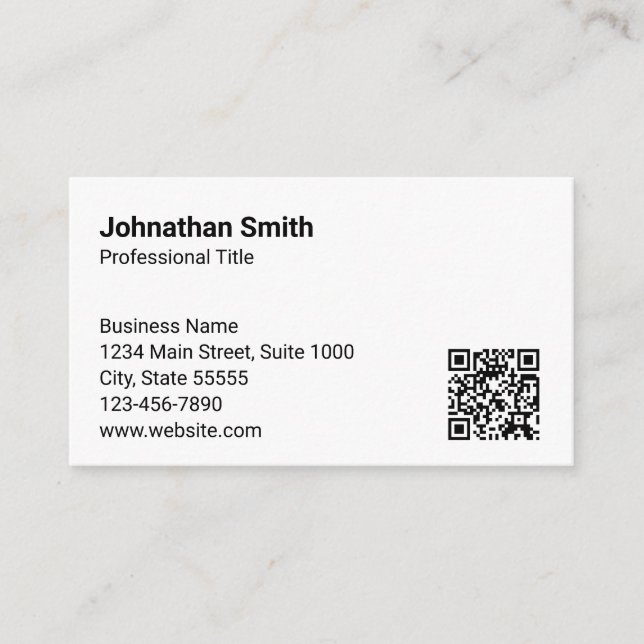Business Plain White Generic Design QR Code Card (Front)
