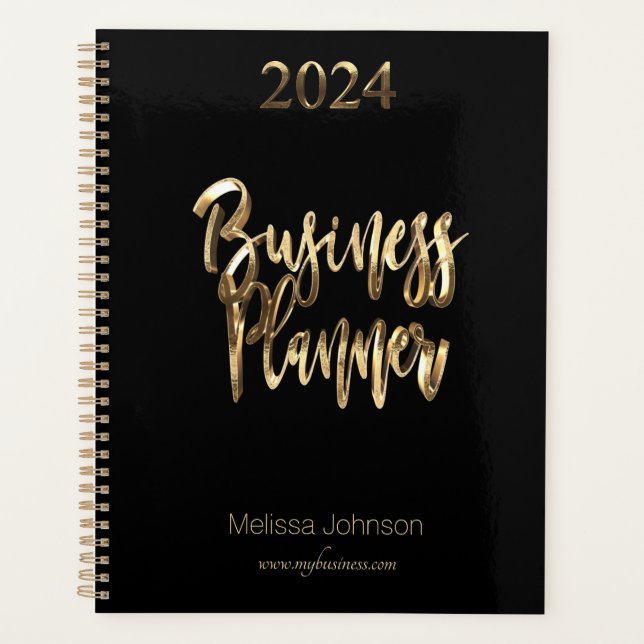 Business Planner 2024 Black and Gold Script Modern (Front)