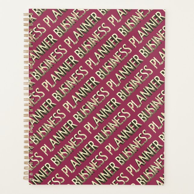 Business Planner Pink Red Gold Typography Pattern (Front)
