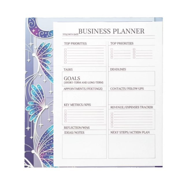 Business Planner white and black blue 💙 Notepad (Front)
