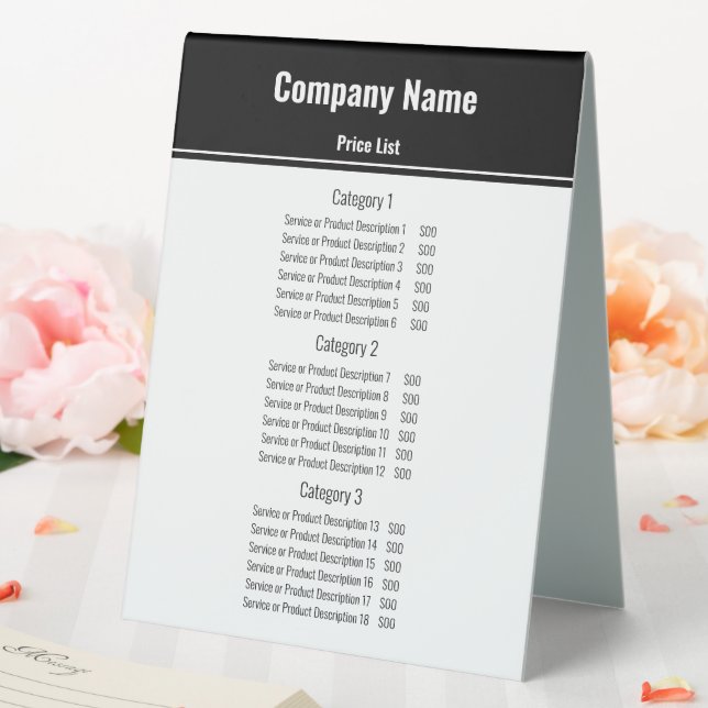 Business Price List Black and White Template (In SItu (Wedding))