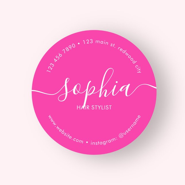 Business Product Girly Calligraphy Blush Pink Classic Round Sticker (Creator Uploaded)