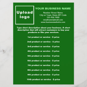 Business Products and Prices on Green Menu Card