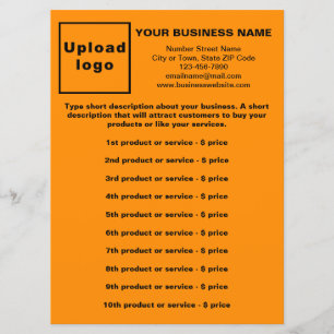 Business Products and Prices on Orange Colour Menu