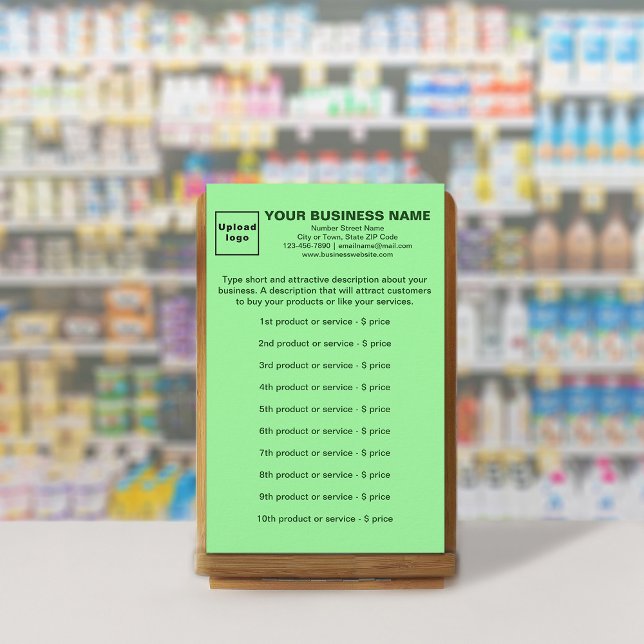 Business Products or Services on Light Green Stationery (Your business products or services on light green stationery.)