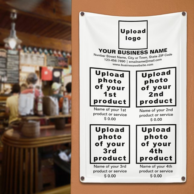 Business Products or Services on White Banner (White banner to display the products or services of your business)