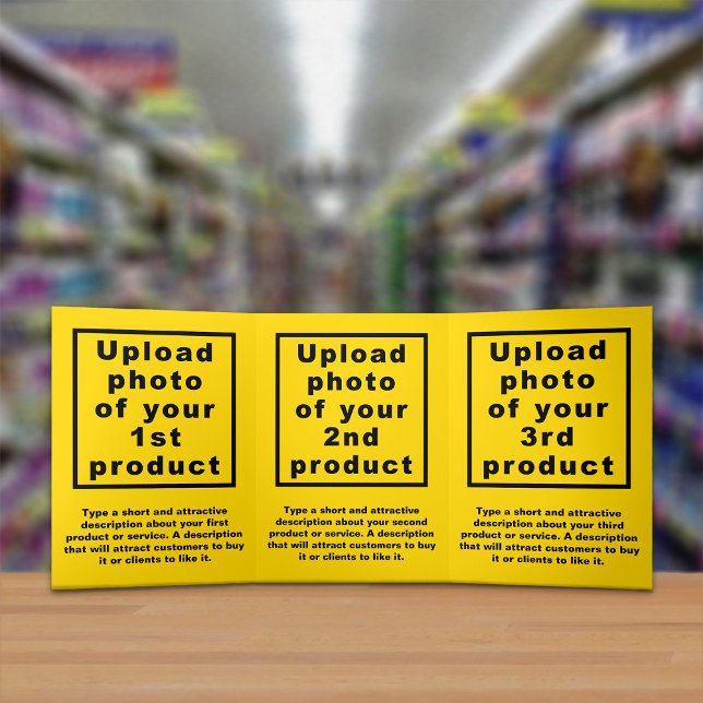 Business Products Yellow Trifold Card (Attract more customers. Your business products on yellow trifold card.)