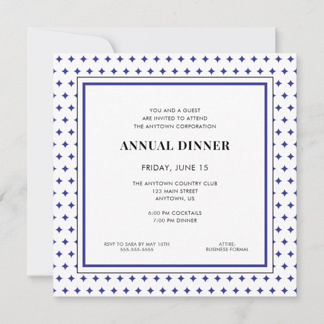 Business Professional Dinner Blue Diamond Pattern Invitation (Front)