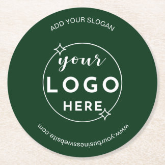 Business Professional Logo Minimalist Green Round Paper Coaster