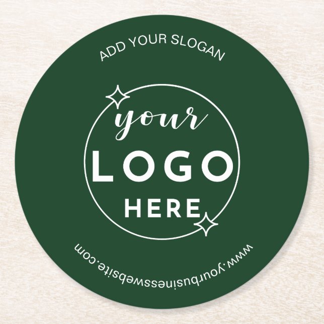 Business Professional Logo Minimalist Green Round Paper Coaster (Front)