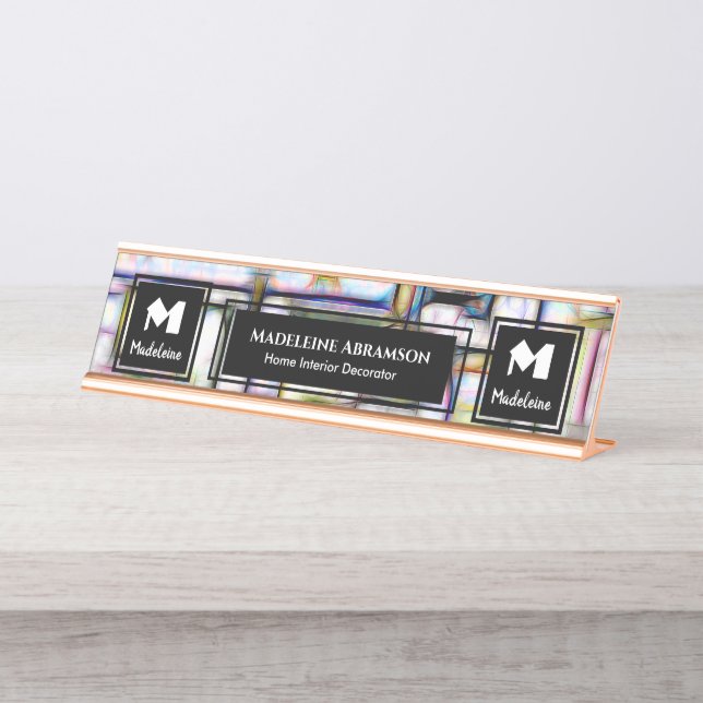 Business Professional Modern Monogram Personalise Desk Name Plate (Front)