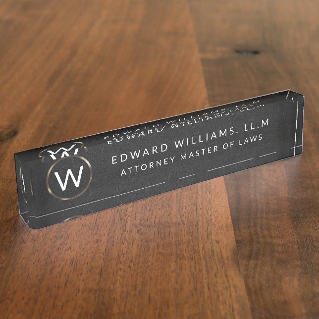 Business Professional Monogram Desk Name Plate (Side)