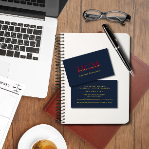 Business Professional Monogram Logo Navy Red Gold Card