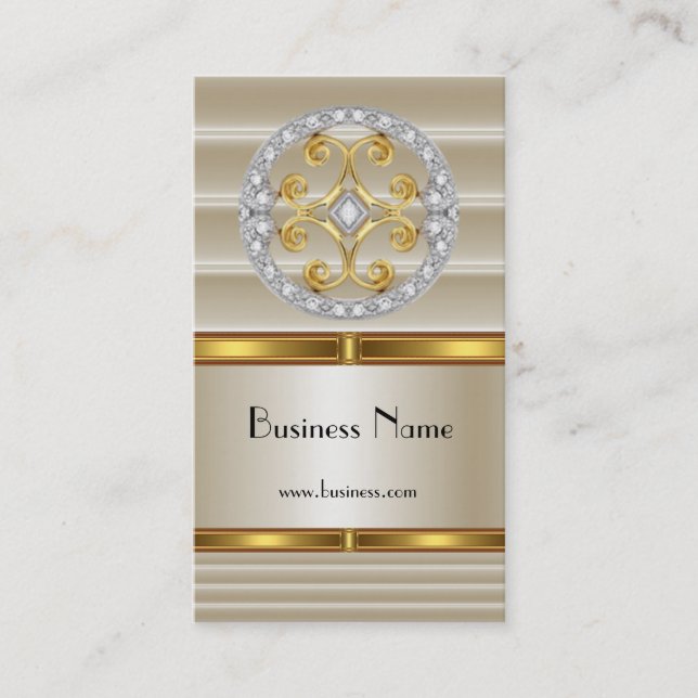 Business Profile Card Elegant Cream Gold Deco (Front)