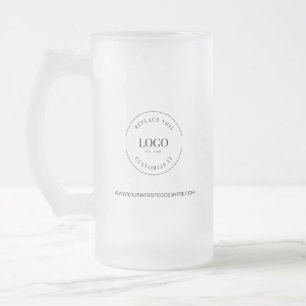 Business Promo logo website Black white custom Frosted Glass Beer Mug
