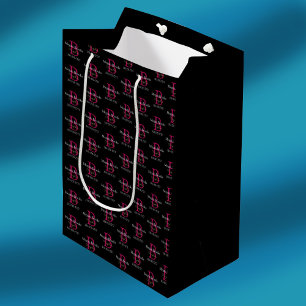 Business Promo, Name, Monogram & Title on Black Medium Gift Bag
