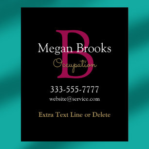 Business Promo, Name, Monogram & Title on Black Poster