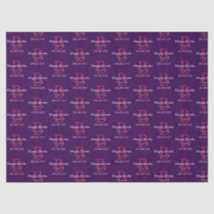 Business Promo, Name, Monogram & Title on Purple Tissue Paper