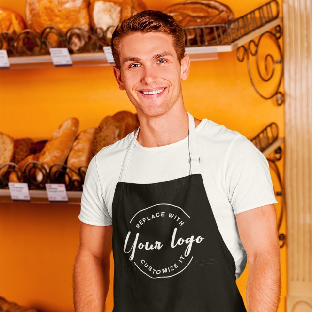 Business Promotion Personalised White Custom Logo  Apron (Custom black white logo apron for business.)