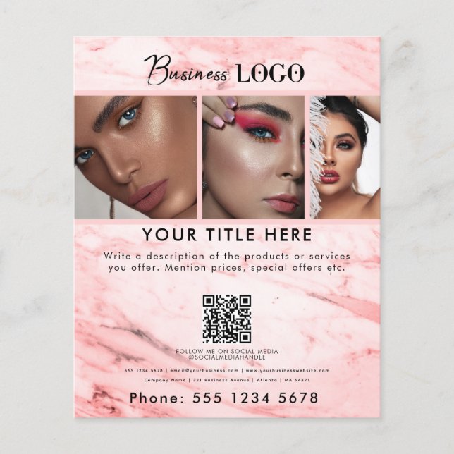 Business Promotional Beauty Hair Nails Pink Marble Flyer (Front)
