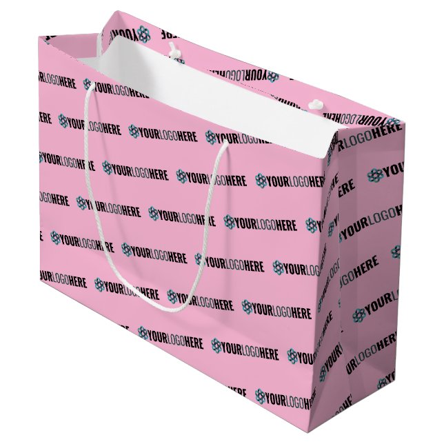 Business Promotional | Custom Logo Shopping Pink Large Gift Bag (Front Angled)