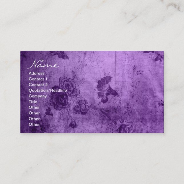 Business Purple Vintage Floral Texture Business Card (Front)