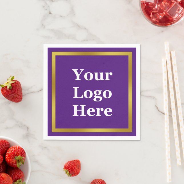 Business Purple White and Gold Your Logo Here Napkin (Insitu)