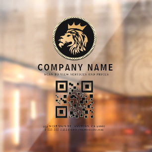 Business QR Code And Elegant Lion Logo Window Cling