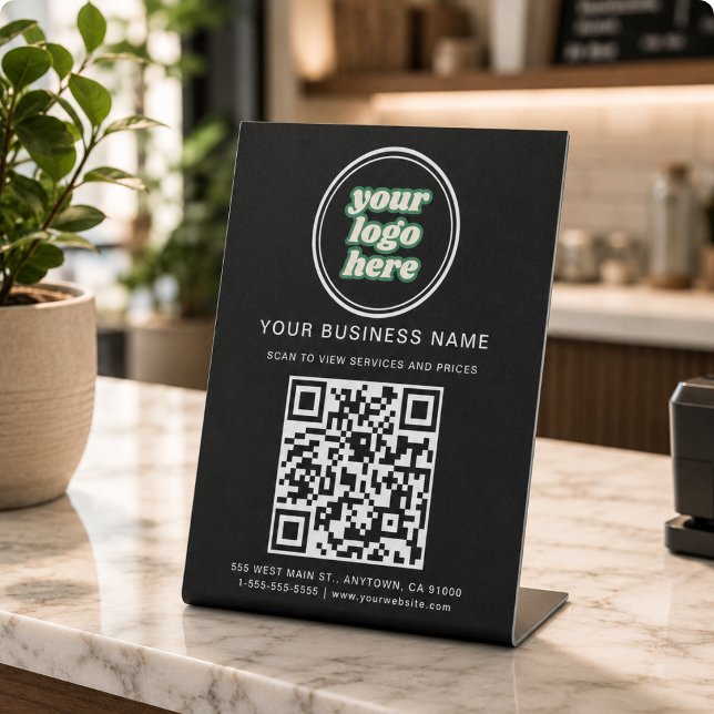Business QR Code and Logo Pedestal Sign (Google Reviews | Business Review Link QR Code Pedestal Sign)