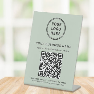 Business QR Code and Logo Sage Green Pedestal Sign