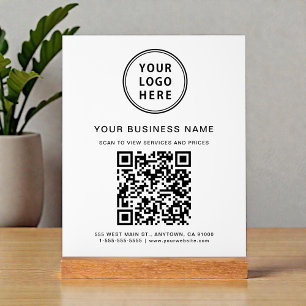 Business QR Code and Logo White Acrylic Sign