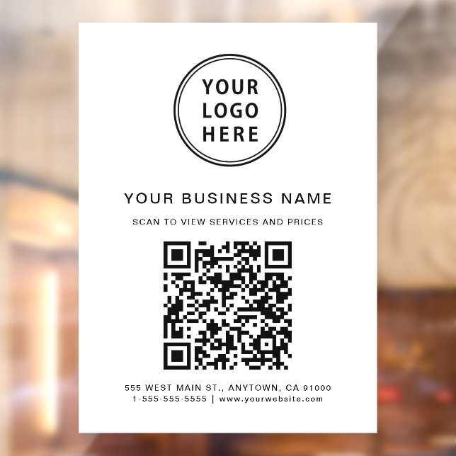 Business QR Code and Logo White Window Cling (Sheet 2)