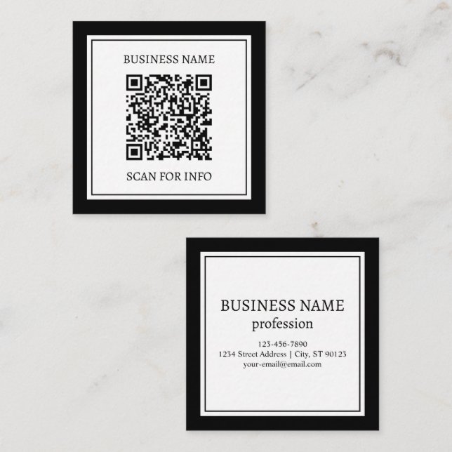 Business QR code | Black & White Square Business Card (Front/Back)
