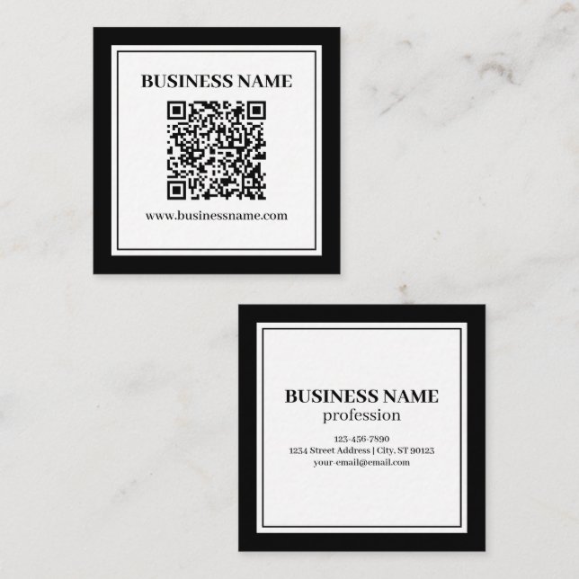 Business QR code | Black & White Square Business Card (Front/Back)
