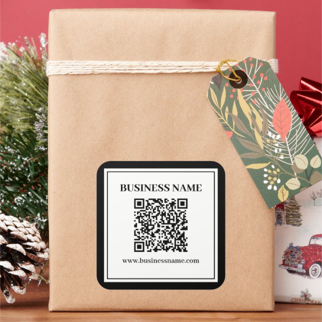 Business QR code | Black & White Square Sticker (Holiday)