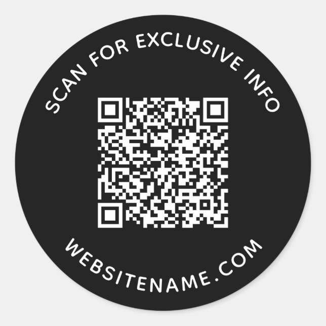 Business QR Code Custom Text Black Classic Round Sticker (Front)