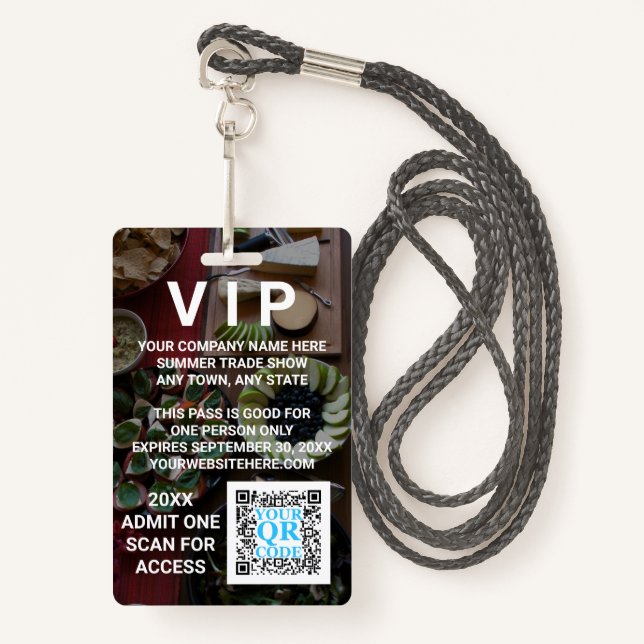 Business QR Code Dark Photo Cool Promo Event VIP ID Badge (Front with Lanyard)
