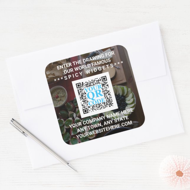 Business QR Code Dark Photo Cool Simple Promo Square Sticker (Envelope)